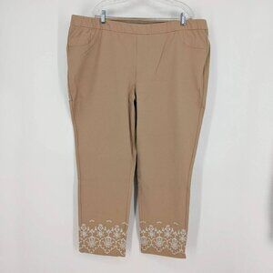 Isaac‎ Mizrahi Live! Tall Pull On Embroidered Ankle Pants Cappuccino Size 26WT